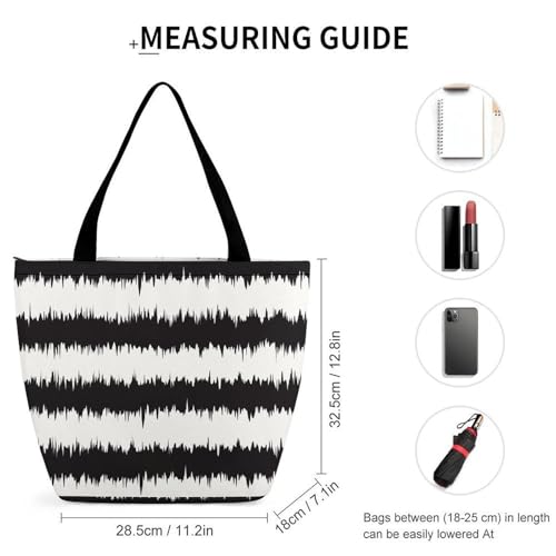 Sac à main pour femme à rayures noires et blanches sac à bandoulière grand format