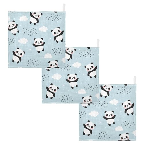 Image of YETTASBIN Panda Muslin Baby Hand Washcloths, Soft Cotton Bath Face Towel, 4 Layers Extra Absorbent Feeding Burp Cloth for Newborn Infant, 5 Pack