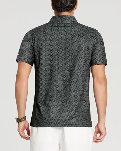Image of Golf Shirts for Men - Dry Fit Moisture Wicking Short Sleeve Performance Sport Casual Striped Collared Mens Polo Shirt