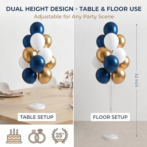 Image of Balloon Column Kit for Floor- Set of 2,Balloon Columns with Stand, Base and Pole,Balloon Tower Backdrop Decoration for Wedding, Baby Shower, Birthday Party, or Bachelorette Parties (BLUE GOLD)