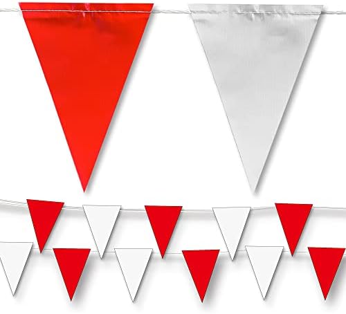 NACARUM Pennant Banner Flags | OSHA 500lb Rated | Strand Fade Resistant (Red & White,102FT)