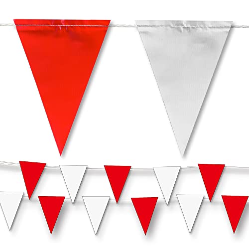 Nacarum Pennant Banner Flags | Osha 500Lb Rated | Strand Fade Resistant (Red & White,102Ft) #TOP3