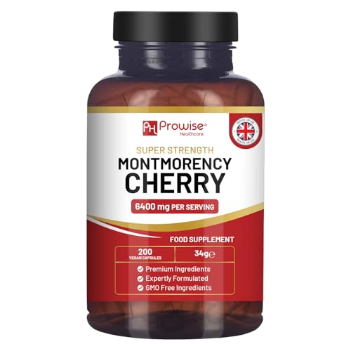 Montmorency Cherry 6400mg - 200 Tart Cherry Capsules - Natural Tart Cherry Extract Supplement for Men & Women Super Strength Gluten Free Vegan and GMO Free - Made in the UK by Prowise