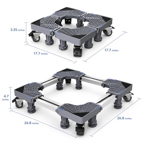 Image of Taggy Washing Machine Stand for Front Load & Top Load Machines | Adjustable Heavy Duty Fridge Stand with Wheels & Anti-Vibration Feet | Rust Resistant Trolley Base | Easy Cleaning | 1 Year Warranty