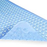 SlipX Solutions Power Grip Extra Long Bath Tub & Shower Mat 39x16, Wet Floor Non-Slip for Elderly & Kids Bathroom, 30% Longer Bathtub Mats, 365+ Suction Cups, Drain Holes (1, Clear Light Blue)