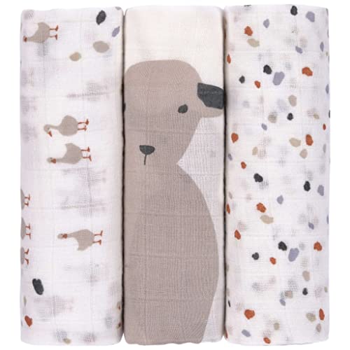 LÄSSIG Baby Mulltuch Spucktuch Puckdecke 3er Set Baumwolle 80 x 80 cm/Heavenly Soft Swaddle L Tiny Farmer Speckles – Ansicht 2