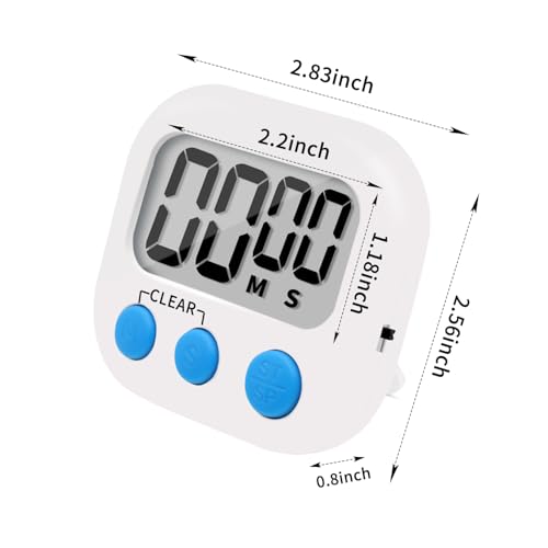 LinkDm 6 Pack Small Digital Kitchen Timer, Magnetic Back, ON/Off Switch, Minute Second Count Up Countdown, White