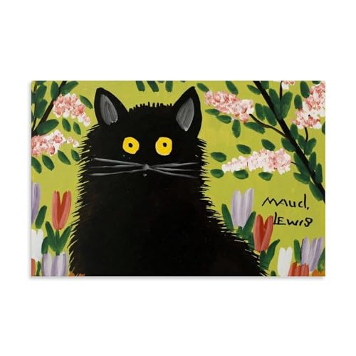 Maud Lewis art mural chat noir et affiche imprimée fleurs haute définition