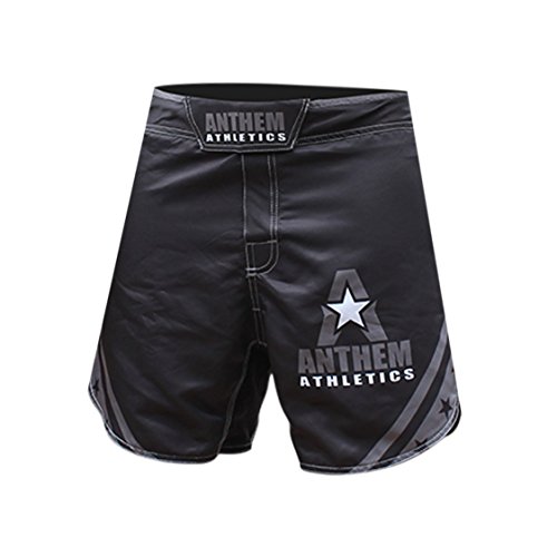 Anthem Athletics Defiance Kickboxing Short MMA Shorts - Muay Thai, BJJ, WOD, Cross-Training, OCR - Black & Grey with Stars - 34\"