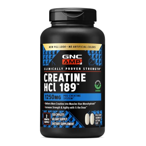 GNC AMP Creatine HCl 189 Pills, Clinically Proven Strength & Muscle Builder, Athletic Performance...