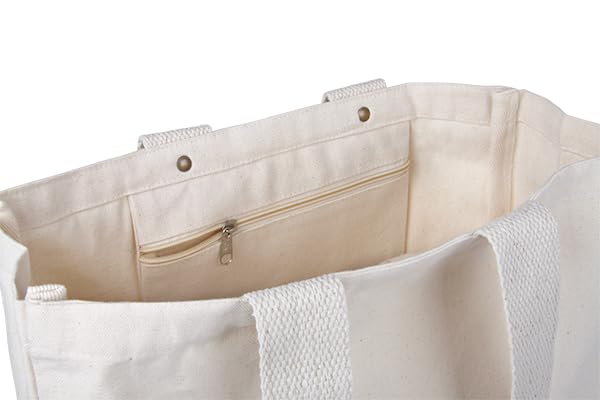 Elberfelder Leinen Canvas Tasche unbedruckt – Einkaufstasche aus Baumwolle (35×35×10 cm), robust & nachhaltig, Innentasche mit Reißverschluss, naturfarben, OEKO-TEX zertifiziert