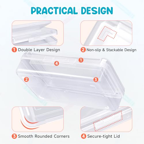 GAMENOTE Plastic Pencil Box with Personalized Sticker,Kids Large Hard Pencil Case with Snap-tight Lid,Clear Crayon Maker Organizer,Small Art Craft Storage Containers,School Supplies Box for Boys,Girls