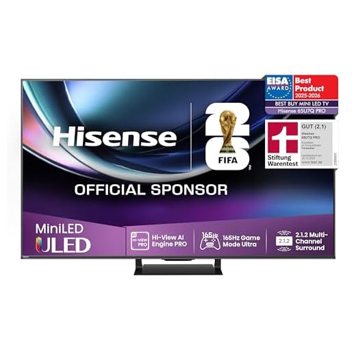 Hisense 65U7Q Pro Fernseher 65 Zoll, 4K Mini LED, Smart TV, Hi-View AI Engine Pro, 165Hz Game Mode Ultra, FreeSync Premium Pro, 2.1.2 ch. Surround Sound, Dolby Vision IQ Atmos, Sprachsteuerung [2025]
