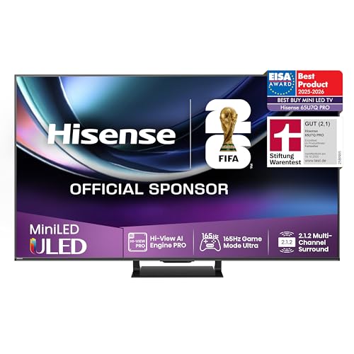 Hisense 65U7Q Pro Fernseher 65 Zoll, 4K Mini LED, Smart TV, Hi-View AI Engine Pro, 165Hz Game Mode Ultra, FreeSync Premium Pro, 2.1.2 ch. Surround Sound, Dolby Vision IQ Atmos, Sprachsteuerung [2025]