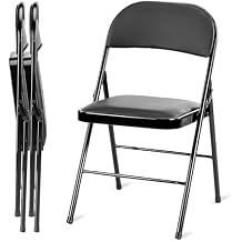Simple Deluxe 2 Pack Folding Chairs with Leather Padded Cushion Seats & Durable Metal Frame, Comfortable, Foldable, Portable, Commercial Event Seat, Indoor Outdoor for Parties, Home, Office, Black