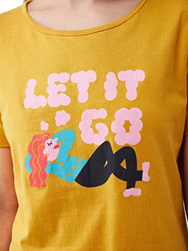 Image of Miss Chase Women's Mustard Yellow Round Neck Short Sleeves Graphic Printed Regular Length T-Shirt