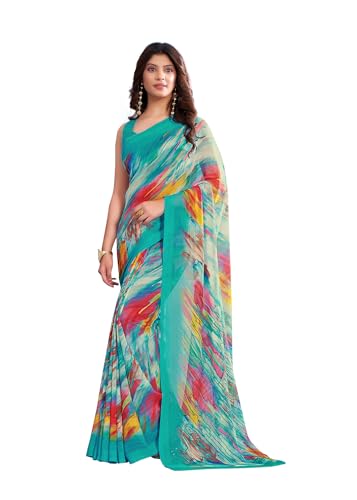 Image of Jaanvi fashion Women's Georgette Saree with Unstitched Blouse Piece