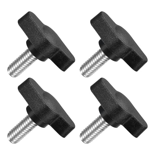 QUARKZMAN M6 x 14mm Tornillos Moleteados, 4pcs Perillas de Ala en T Rosca Macho de Acero Inoxidable 304 Tuerca Pomo de Mango Asas Ajustables Sujeción Manual para Máquina, Negro, 27mm Ancho