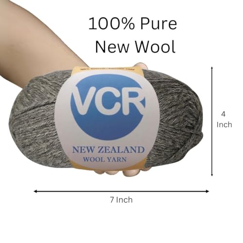 Image of VCR Fog Grey Chunky Wool Yarn, 100 Grams, Hank, 196 Meters, 100% New Zealand Wool Knitting Yarn, Soft Crosia Thread Suitable for Baby Blankets & Booties Pack of 1
