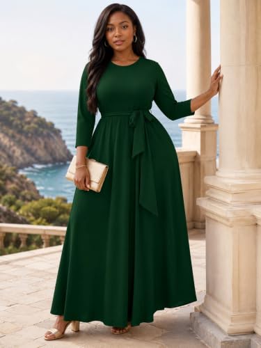 Image of PinkPatty Women's Plus Size V Neck 3 /4 Sleeve Boho Maxi Dress with Pockets