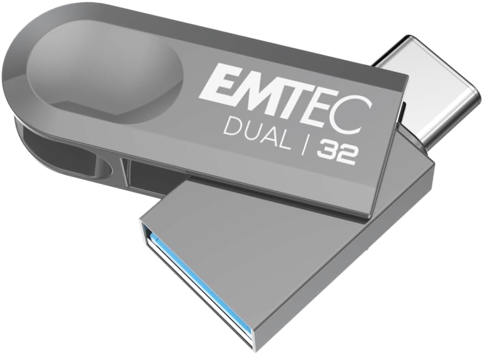 EMTEC - USB 3.2 USB-A Type-C Dual D280 ECMMD128GD283 USB Flash Drive - USB 3.2 Universal Compatibility - Read 80MB/s, Write 20MB/s, Eco Design, 128GB/GB