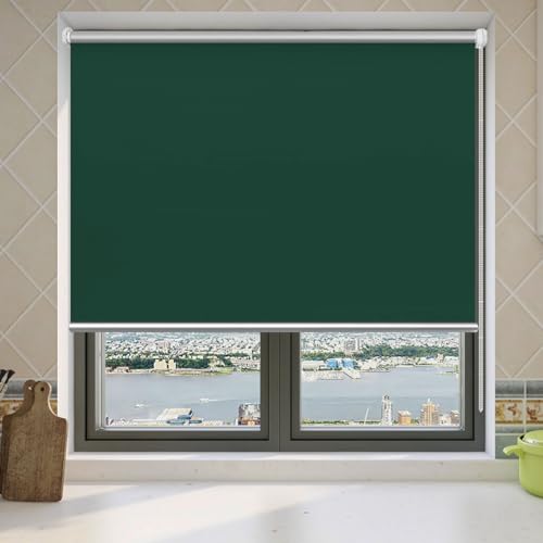 Roller Blinds 30 x 50 cm No Drill Thermal Insulated Roller Blinds for Window with Fittings Waterproof Fabric for Bedroom Living Room Bathroom, Dark Green
