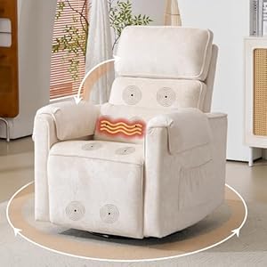 Rhevoy Fernsehsessel Elektrisch Relaxsessel mit Liegefunktion,Massagesessel mit Wärmefunktion,270°Drehbarer TV Sessel Wohnzimmer,Wippfunktion,Ver... Kopfstütze,2 Seitentaschen,beige