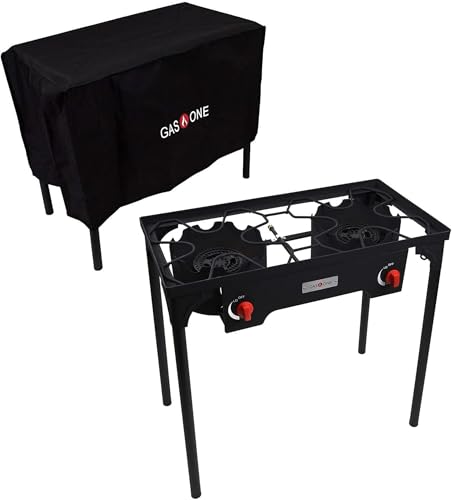 GasOne Two Burner Propane Camp Stove with Cover Outdoor High Pressure Propane Double Burner, Red QCC