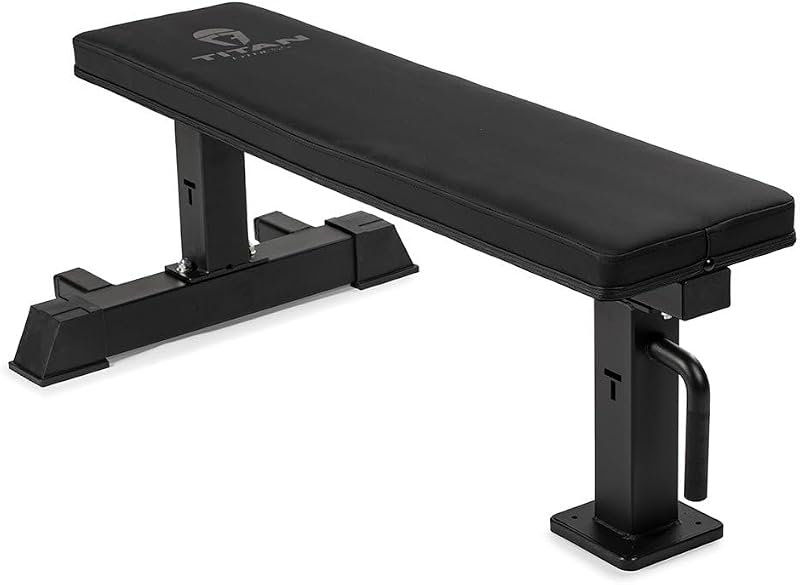 Banco plano de un solo poste de la serie Elite, con capacidad nominal de 1,000 lb, almohadilla de vinilo HeftyGrip de 2.5" de espesor, banco utilitario dedicado para competencia de gimnasio en casa, levantamiento de pesas y entrenamiento de fuerza