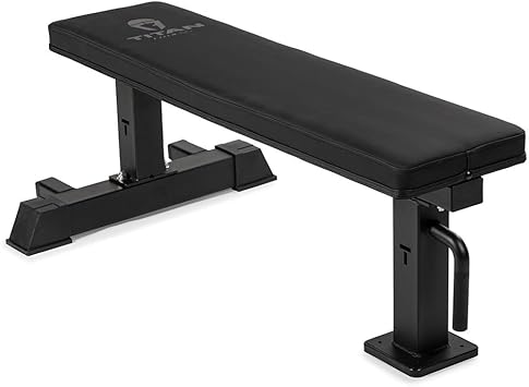 Titan Fitness Elite Series Single Post Flat Bench, Rated 1,000 LB, 2.5" Thick HeftyGrip Vinyl Pad, Dedicated Home Gym Competition Weightlifting & Strength Training Utility Bench