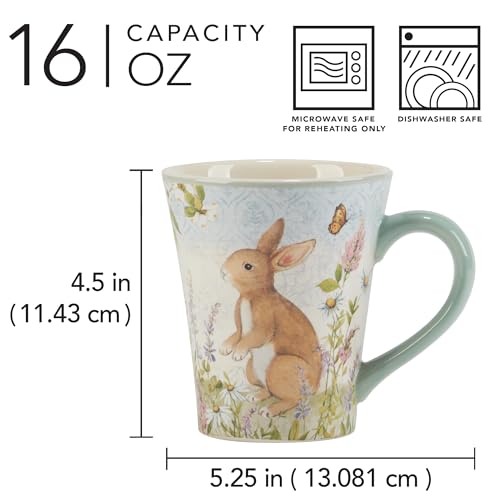 Juego de 4 mugs de cerámica 16 oz con diseño floral y conejitos miniatura 3