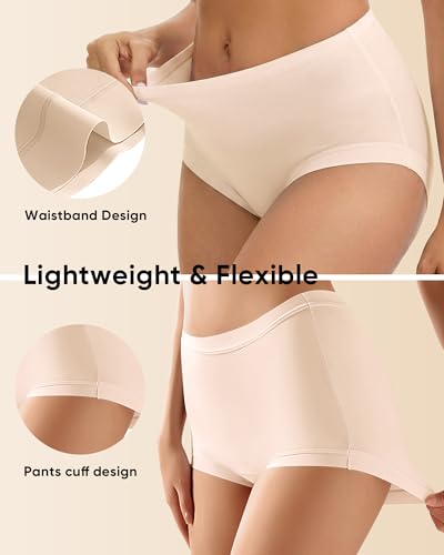 Easybunny Women's High Waisted Underwear 4P,Soft Modal Full Coverage Briefs with Extended Cotton Crotch for Everyday Comfort-Black&Beige,2XL — view 4