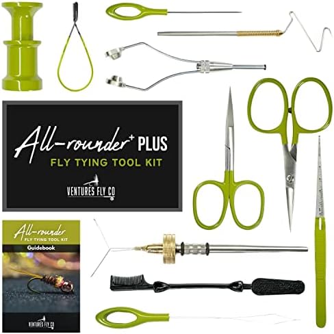 All-Rounder Tool Kit (All-Rounder+ Plus Tool Kit) - Fly Tying Tools - Scissors, Bobbin, Whip Finish, Brush, Hackle Pliers, Bobbin Threader