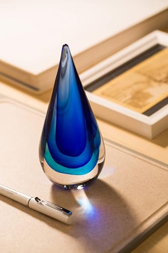 Escultura de vidrio estilo Murano gota azul miniatura 5