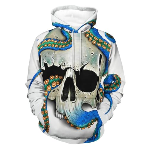 Hoody sweatshirt pull crâne de pieuvre bleue sweats à capuche manche longue