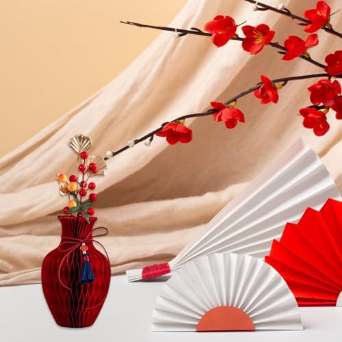 Vase en papier alvéolé rouge festif pour décoration de table de Noël et mariage