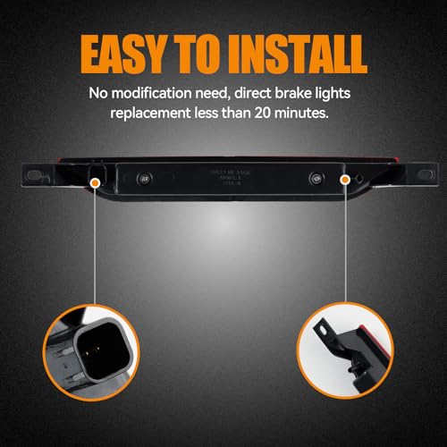 Image of Third 3rd Brake Light LED for 2011-2017 Jeep Grand Cherokee /Dodge Durango, High Mount Rear Brake Lights Assembly for 2007-2016 Jeep Compass, Waterproof Center Cab Lamp Stop Light (Black)