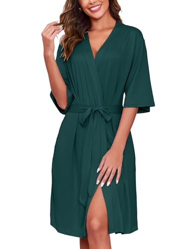 Image of Ekouaer Short Robes for Women Lightweight Kimono Robes Knit Bathrobe Soft Sleepwear with Pockets S-XXL