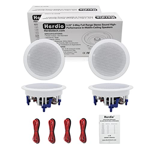 Herdio Ceiling Speakers, 5.25 Inch 600 Watts In Wall Speakers For Home Theater Living Room Office Covered Porches(4 Speakers) #TOP6