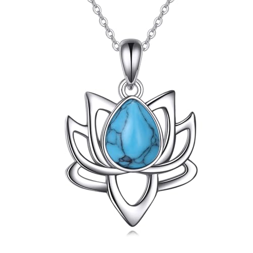 VONALA 925 Sterling Silver Lotus Necklace for Women Turquoise Lotus Flower Yoga Jewellery Birthday Gifts