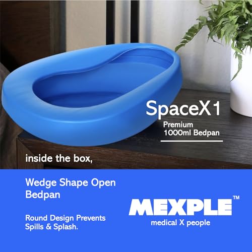 Image of MEXPLE SpaceX1 Bedpan for Elderly Men & Women | Durable & Heavy Duty PP Material | Nonstick Surface & Easy to Clean | For Hospital, Home Bedridden Adult Patient - Blue (1000ML)