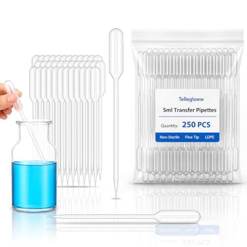 Tellegloww 250 Pcs 5ml Transfer Pipettes, Fine Tip LDPE Liquid Dropper