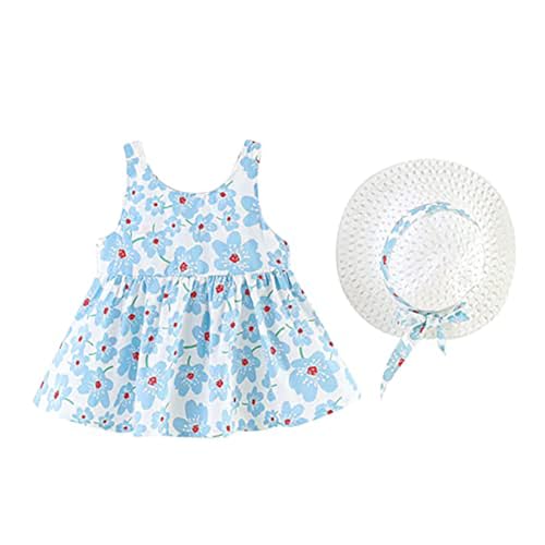 Image of Bold N Elegant Girls Cotton Sleeveless Floral Print Summer Frock Dress with Sun Hat for Preschool Girls