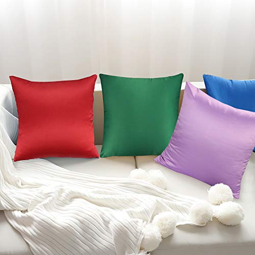 Faylapa 4 Pack Silky Satin Throw Pillow Cases,Green Heavy Silk Satin Decorative Pillow Covers Solid Dyed Soft Pillow Cover Home Decor,18" X 18" (Case Only) #TOP1