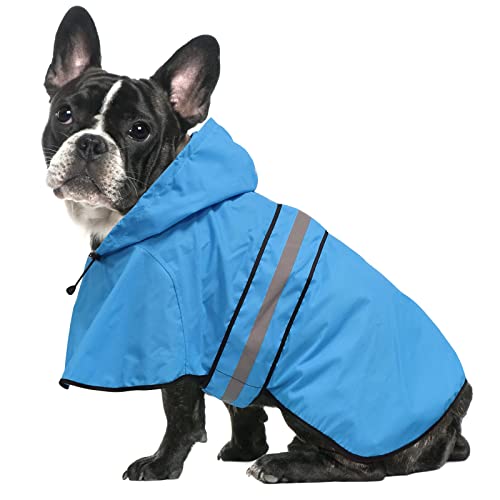 Ezierfy Waterproof Reflective Dog Raincoats - Adjustable Puppy Rain Coat Jacket, Lightweight Dog Hooded Slicker Raincoats Poncho for Small to X- Large Dogs and Puppies (Blue, Small)