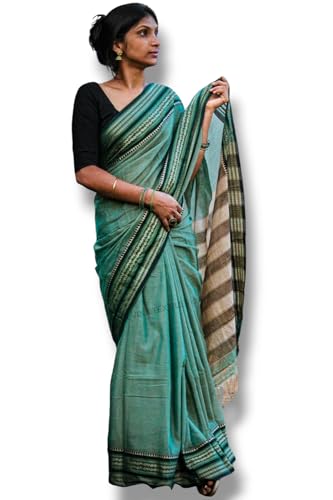 Image of DEVIKA TEXTILES Women Narayanpet Pure Handloom Cotton Saree With Running Blouse Piece (Same As Saree), Blue
