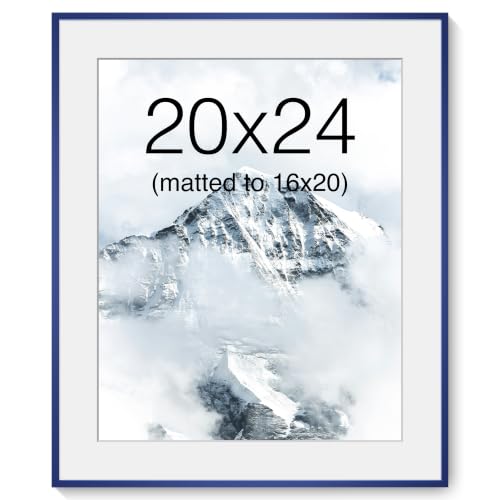 Acovy 20x24 Picture Frame, Aluminum Photo Frame Matted to 16x20, 20 x 24 Poster Frame with High Definition Tempered Glass, Metal Frame for Wall, Wall Hook Included by Acovy - Used condition - US$48.44