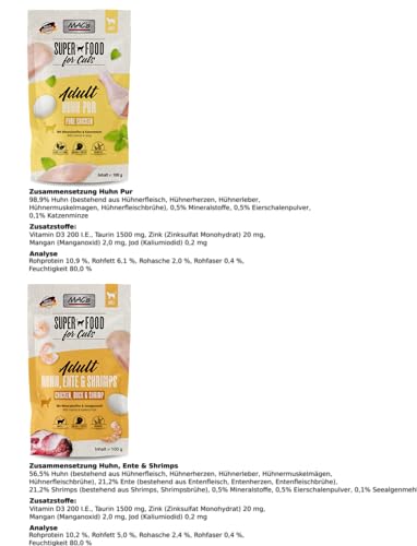 Mac's Katzenfutter Multipack | 10 x 100g | garantierter 5 Sorten Mix | Getreidefreies Nassfutter für Katzen | mit SuperFoods