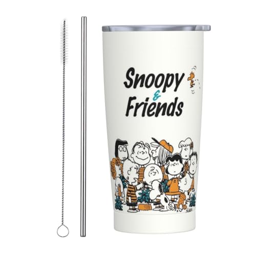 スヌーピー アニメ ストロー&ストローブラシ付き マグカップ コーヒーカップ 600ml コンビニカップ タンブラー ステンレス製 保冷 保温 車用 蓋付き 持ち運び 水筒 大容量 直飲み キャラクター 人気 プレゼント