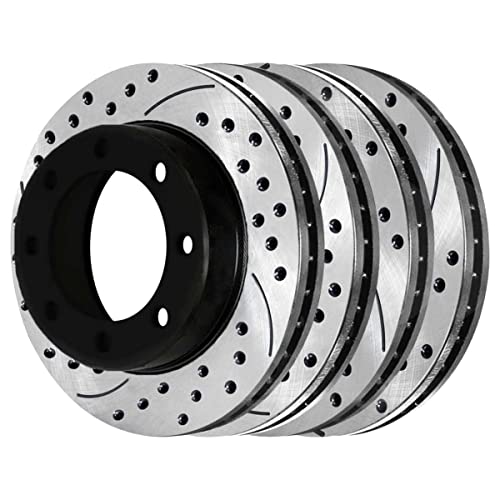 AutoShack PR64126-43 Front and Rear Drilled Slotted Brake Rotors Black Set of 4 Replacement for 2005-2009 2010 2011 2012 Ford F-250 Super Duty F-350 Super Duty 5.4L 6.0L 6.2L 6.4L 6.7L 6.8L V8 4WD